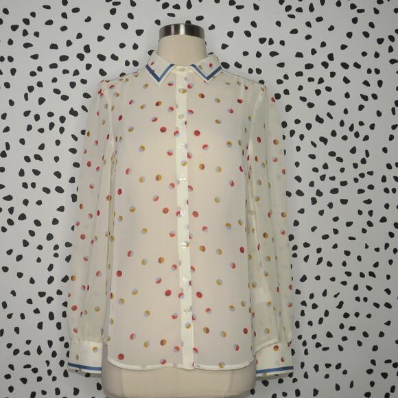 Modcloth Cream Polka Dot Print Be Buzzworthy Button Up Top - Picture 4 of 11